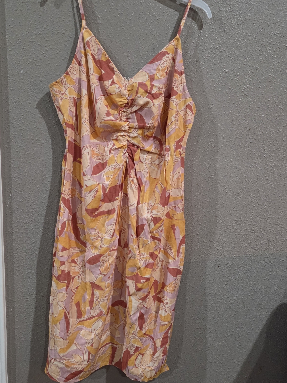 Nine West Pink, Yellow & Rust Floral Midi Slip Dress